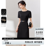 尚都比拉设计感拼接连衣裙夏季高级感气质百褶裙小个子中长裙子 雅黑色 L