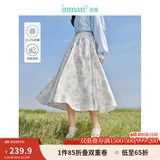茵曼（INMAN）法式碎花高级感2025夏女新款休闲中长吊带连衣裙子 白底蓝花半身裙-18412674 M