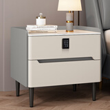 全实木床头柜轻奢岩板储物柜卧室简约现代床边柜皮质小户型收纳柜 浅灰+白【密码锁+抽屉底板8mm】 50*40*50cm