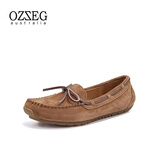 OZZEG澳洲豆豆鞋女春夏季真皮透气休闲单鞋平底防滑孕妇鞋软底一脚蹬懒 咖啡色（升级版） 38