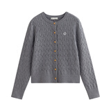 茵曼老钱风复古开衫毛衣女2025秋新款时尚通勤针织衫 花灰色 L