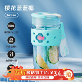 物生物（RELEA）水杯女士玻璃咖啡杯夏季吸管杯大容量泡茶杯学生杯子生日礼物