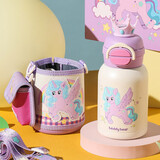 杯具熊（BEDDYBEAR）开口笑双饮盖儿童保温杯带吸管水杯316钢大容量保温壶600ML彩虹马