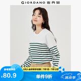 佐丹奴T恤女纯棉条纹海军风海魂衫开叉下摆圆领长袖t恤女13322802