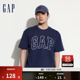 Gap【热卖爆款】男装夏撞色logo圆领短袖T恤纯棉上衣544465 藏青色 175/96A(L) 亚洲尺码