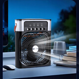 OUIO空调扇冷风扇制冷小空调便携式宿舍床上小型办公室桌面大风力制冷水风扇加冰块加水冷风机家用 加湿制冷-星空黑【插电款+5喷头纳米冰雾+定时】