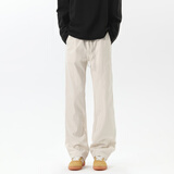 顶峰保罗（Dingfengbaoluo）美式复古长裤夏季高街休闲男士宽松直筒阔腿微喇裤SPD01米白色2XL