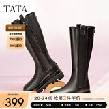 他她（TATA）厚底长筒靴女靴英伦加绒保暖骑士靴高筒靴秋冬新WXK02DG3 黑色（绒里） 38