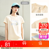 安踏LOGO短袖t恤 女夏季新款棉感显瘦休闲针织印花T恤透气运动上衣 【趣味大logo-夏日小花】奶黄色 M /女165