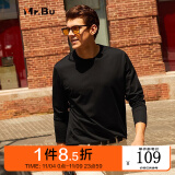 Mr.Bu布先生明星同款男士长袖T恤春秋季小白T情侣内搭打底衫纯色衣服 【长袖标准T】圆领-曜岩黑 XL (180)
