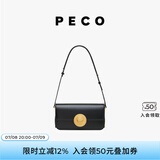 PECO852真皮斜挎复古小法棍包新款单肩通勤方包生日送女友礼物 经典黑黑内里头层手搓纹牛皮现货