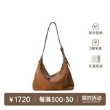 裘真【奚梦瑶同款】植鞣胎牛皮腋下经典hobo包通勤真皮女包 大象灰-小号(胎牛皮版) 小包/大包