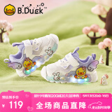 B.Duck小黄鸭童鞋女童软底运动鞋闪灯发光鞋秋季亮灯跑鞋5015A白紫23