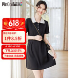 品彩（PinCai）短袖连衣裙女夏季翻领显瘦桔梗裙小个子百搭黑色连衣裙 PW1KDL469