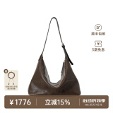 裘真【明星推荐】经典hobo包植鞣牛皮腋下通勤休闲饺子女包520礼物 咖啡色-大号 小包/大包