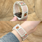 iboann适用apple watch s10表带S11编织iWatchs9腕带磁吸音乐小狗苹果手表s8表带s7/s6/se3高级ultra配件 苹果小熊-奶白春樱色 38/40/41/42表盘4~1