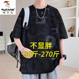 啄木鸟（TUCANO）大码短袖t恤男士夏季潮牌满印半袖宽松加肥加大胖子休闲男装体恤T FJNZA136-8896黑色 XL 建议125-140斤