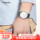 劳士顿（ROSDN）手表女士手表男真皮防水石英表男表简约情侣手表新年情人节礼物 本色白盘男