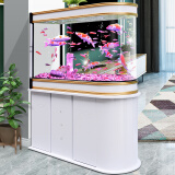 阿诺克 客厅鱼缸子弹头生态水族箱超白玻璃中大型养鱼缸鞋柜上门安装 金+白色 上过滤 长0.8米缸+柜(可做鞋柜)