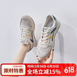 ZHR休闲鞋女夏季百搭撞色透气网面鞋女时尚运动鞋女 AK101E 米绿 37