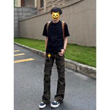 卡图弛美式高街设计感迷彩裤子男秋季潮流复古直筒hiphop微喇工装牛仔裤 迷彩 XL