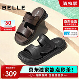 百丽户外两穿凉拖男夏季商场同款牛皮休闲沙滩凉鞋8GF01BL4 黑色 42