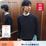 TOMMY HILFIGER【柔软亲肤】秋冬季男女纯棉休闲通勤纯色圆领内搭打底针织衫毛衣 【纯色绣标毛衣】- 午夜蓝FAP L （推荐：150-165斤）