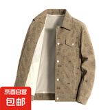 灯芯绒外套男士春秋季翻领工装时尚夹克加绒加厚潮牌宽松休闲上衣 咖啡常规款 3XL