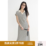 独束大码女装POLO领条纹收腰连衣裙2024夏季新款休闲百搭 黑白条纹 XL (尺码：3)
