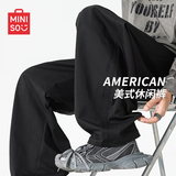 名创优品（MINISO）美式直筒休闲裤男春季新款时尚挺括宽松户外运动长裤子 黑 M