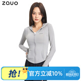 zauo防晒衣女户外修身冰感透气原纱型防晒服连帽外套灰色M码