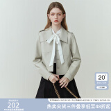 范思蓝恩23FS11208 美拉德穿搭短款皮衣外套女新款夹克 米灰色 M