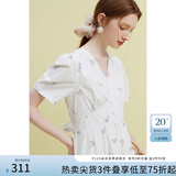 范思蓝恩23FS12642茶歇法式碎花连衣裙女夏季新款V领沙滩长裙 白底紫花 M