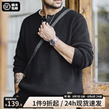 马登工装 美式复古针织亨利衫阿美咔叽竖条纹套头毛衣男春季 黑色 L