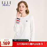 ELLE ACTIVE 纯棉柔软舒适长袖T恤女装早春时尚气质袖口撞色百搭圆领打底衫女 白色【建议拍大一码】 2XL