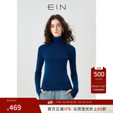 EIN【无缝针织】EIN言绵羊毛堆堆领修身针织衫打底衫上衣女装春秋款 深海蓝 S