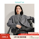 茵曼（INMAN）羊驼蚕丝双面呢外套2024冬女装新款高级感双排扣圆领短款大衣上衣 雅典灰 XL
