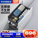 悍高（HIGOLD） 厨房橱柜拉篮碗架抽屉式碗篮加厚304不锈钢底板调味篮双层碗碟篮 650柜体2层-L3.0系列蜂窝纹套装