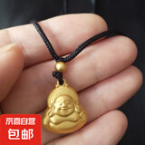 沙金项链佛头观音平安扣转经轮吊坠毛衣链民族风黑绳项坠直播礼品 金珠绳子+小弥勒佛