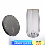 容山堂雪山绿茶杯子双层玻璃杯办公杯泡茶杯水杯家用茶杯小水杯凉杯水具 雪山绿茶杯+玄黑恒温底座