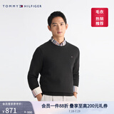 TOMMY HILFIGER【柔软亲肤】秋冬季男女纯棉休闲通勤纯色圆领内搭打底针织衫毛衣 【纯色绣标毛衣】- 经典黑BDS M （推荐：135-150斤）