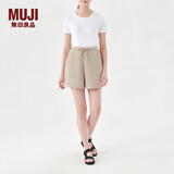 无印良品（MUJI）女式 双层编织短裤 裤子 休闲裤 BB09CC3S 白色运动短裤 夏 米色 S