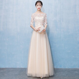 诺丽缇宴会晚礼服女2025新款高贵优雅长款年会主持人伴娘名媛聚会连衣裙 香槟色长款 M