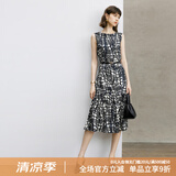 颜域设计感时尚连衣裙女2024新款秋季裙子气质连身裙中长款背心裙 黑白花 L