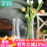 漫生活花瓶玻璃客厅摆件透明插花瓶书房桌面装饰花器金边束腰玫瑰插花