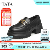 他她2023春纯色乐福鞋百搭女单鞋GOK01BA3 黑色 37