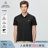 布克兄弟（BrooksBrothers）男夏季金羊刺绣珠地网眼修身短袖Polo衫 0004-黑色 L