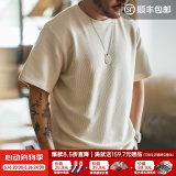 马登工装 美式复古圆领针织华夫格T恤男士夏季宽松正肩重磅短袖打底衫 米色 2XL 175-200斤