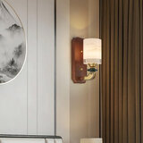 复古实木中式壁灯禅意木艺中国风过道灯饰仿古卧室背景墙装饰灯具 胡桃木色+金古铜色7 高30*宽13*离墙18