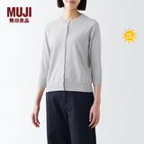 无印良品（MUJI）女式 防紫外线性能 强捻圆领开衫夏防晒衣防晒外套防晒服纯棉全棉 浅银灰色 3S M